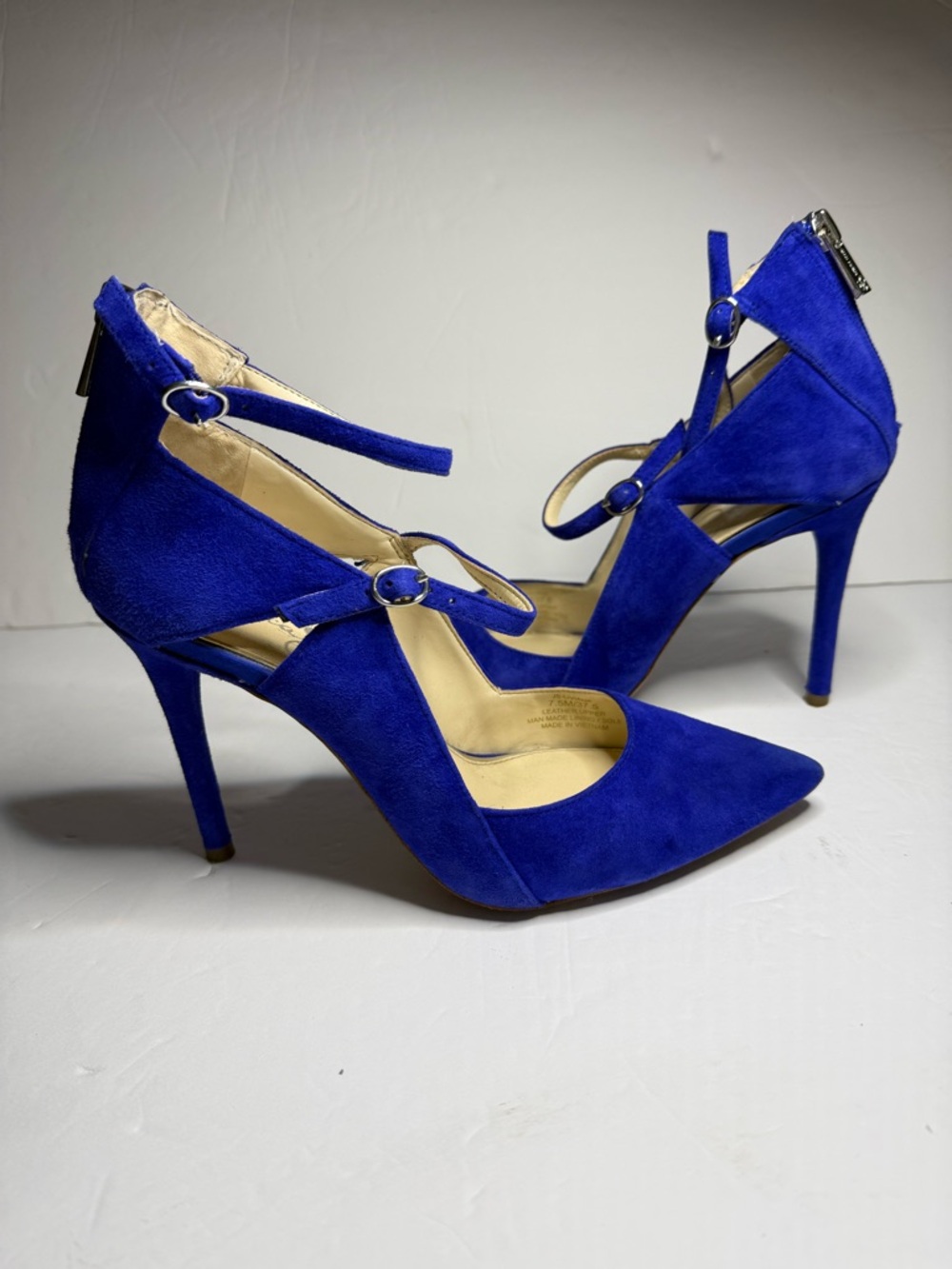 Jessica Simpson Cobalt Blue Vegan Suede Pointed-Toe Stiletto Ankle Straps